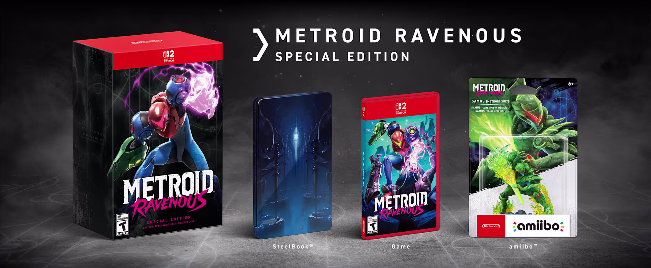 The Metroid Ravenous Special Edition, which includes a physical copy of the game, a steel book, and the Metroid Suit Samus amiibo.