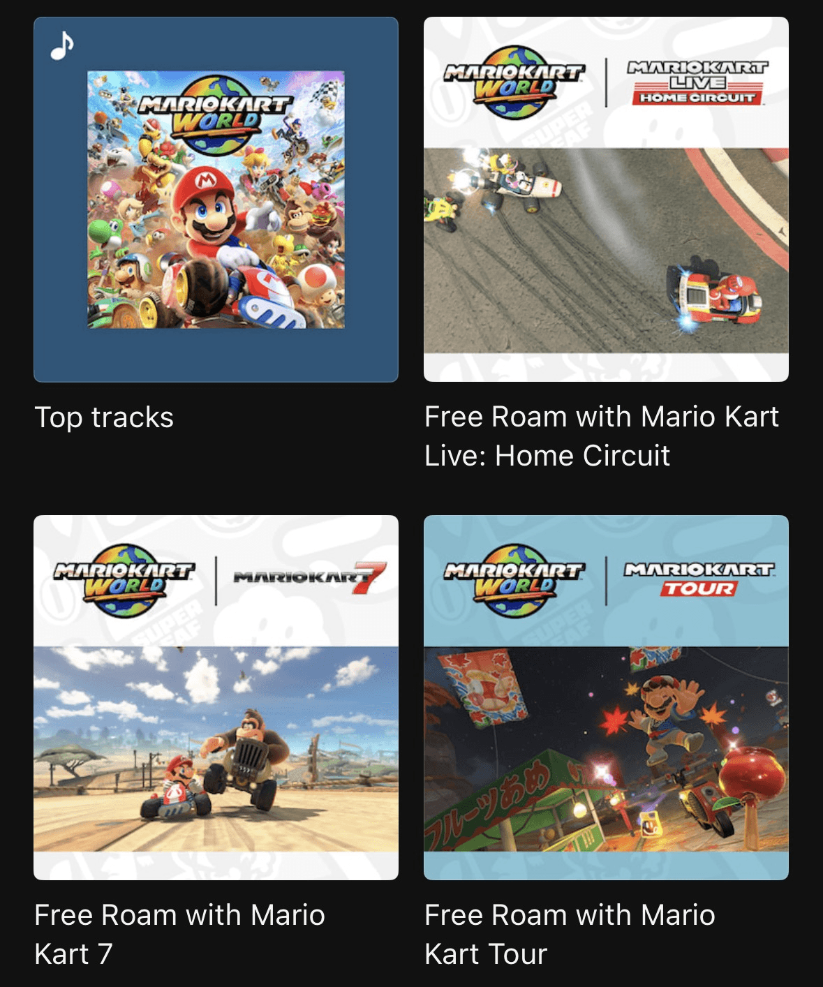 Free Roam remixes from Mario Kart 7, Tour, and Live: Home Circuit have been added to Mario Kart World's soundtrack on Nintendo Music.